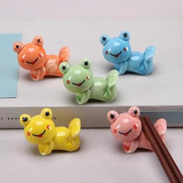 Imagem de Lifexquisiter 5 peças de descanso de pauzinhos de sapo de cerâmica, sapo decorativo de porcelana, suporte para pauzinhos, colher, garfo, talheres