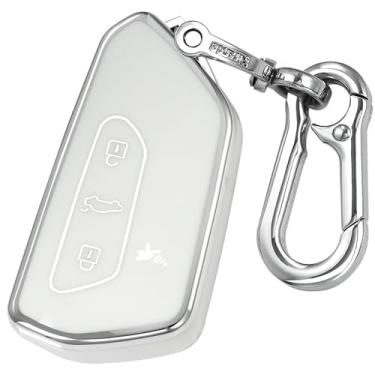 Imagem de Kirsnda Chaveiro compatível com Volkswagen Golf Seat Leon MK4 Tarraco Ateca Octavia Enyaq ect Smart Remote Key, capa de proteção TPU, 4 botões brancos