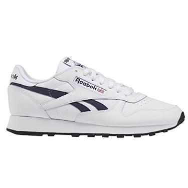 Imagem de Reebok Tênis de couro clássico unissex para adultos, Branco/vetor azul marinho/preto, 11 Women/9.5 Men