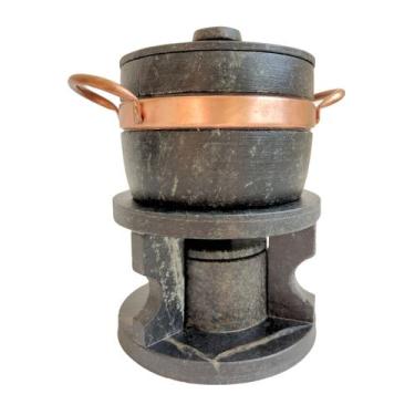 Imagem de Kit Fondue Para Queijo E Chocolate Em Pedra Sabão 500ml - Ô Bichim