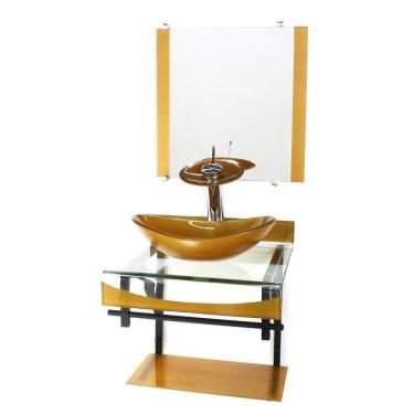 Imagem de Gabinete Vidro 40Cm Banheiro Curvado Duplo Pp Cuba Oval