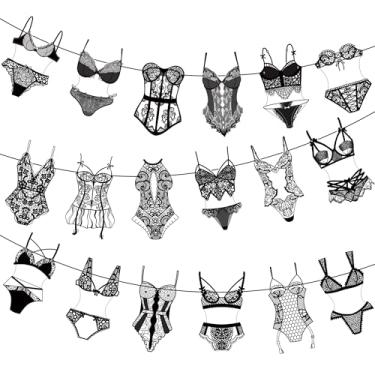 Imagem de Lingerie Banners de festa lingerie decorações de chuveiro 2 peças sutiãs e calcinhas faixas recortadas lingerie preta decoração de festa para roupas íntimas meninas despedida de solteira chá de panela