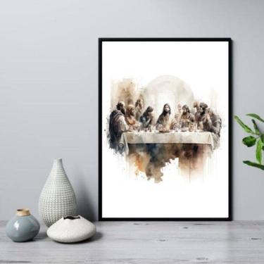 Imagem de Quadro Santa Ceia Aquarela 45X34Cm - Com Vidro