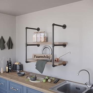 Imagem de Yuanshikj 2 peças (71 cm de altura 30 cm de profundidade, 3/4 polegadas) prateleiras de tubos de ferro de montagem de parede industrial, prateleira, suporte vintage retrô, preto, faça você mesmo, estante aberta, armazenamento, escritório, sala de cozinha, (2 peças de ferragem de 3 camadas)