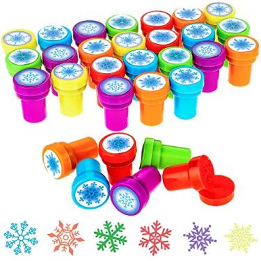 Imagem de WILLBOND 36 Pieces Snowflake Stamps Winter Stamps Bulk Plastic Colored Self Ink Assorted Snowflake for Card Making Christmas Party Favors, 6 Styles(Colorful)