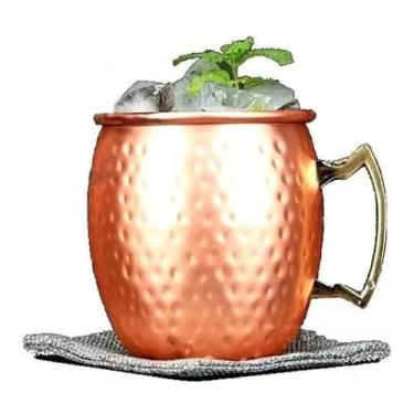 Imagem de Caneca Moscow Mule 600Ml 9Cm Em Cobre Alça Dourada Kehome