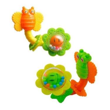 Imagem de Chocalho Mordedor Abelha e Flor Para Bebês 6 Meses Brinquedo - Etitoys