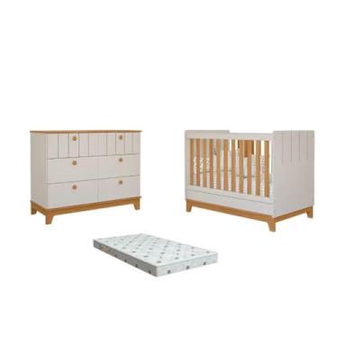 Imagem de Quarto Bebe Berço e Cômoda MDF Dorabelly Bis com Colchão - Permobili, 