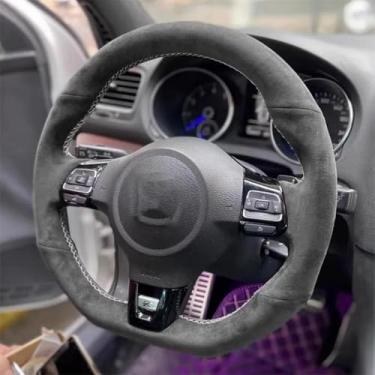 Imagem de LYBQFZ Capa de volante de carro DIY camurça, para Volkswagen Golf 6 GTI MK6 VW Polo GTI Scirocco R Passat CC R-Line 2010 acessórios de carro