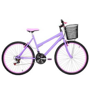 Imagem de Bicicleta Feminina Aro 26 Mtb Alumínio Colorido 18 Marchas Cor Lilás E Rosa