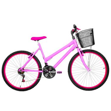 Imagem de Bicicleta Feminina Aro 26 Mtb Alumínio Colorido 18 Marchas Cor Rosa E Pink