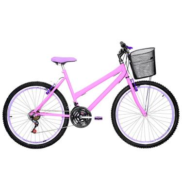 Imagem de Bicicleta Feminina Aro 26 Mtb Aero 18 Marchas Cor Rosa E Lilás