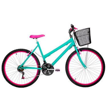 Imagem de Bicicleta Feminina Aro 26 Mtb Alumínio Colorido 18 Marchas Cor Verde água E Pink