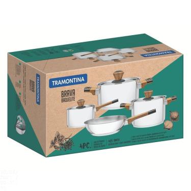Imagem de Jogo De Panelas Brava Baquelite Em Aço Inox Com Fundo Triplo Cabos E Alças Com Acabamento