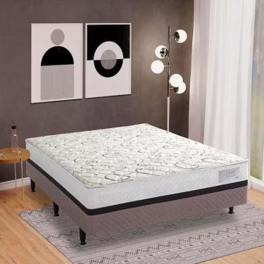 Imagem de Cama Box Conjugada Casal Herval Roma Ortopédico Com Pillow Top Espuma D60 E Tecido Poliéster 53x138x188 Cm Branco Com Marrom E Bege