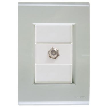 Imagem de Cj Tomada Conexão Tv Sat Coaxial Liz Verde Ardósia Tramontina Completo Pronto Tramontina