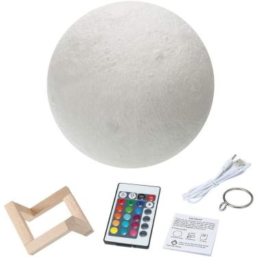 Imagem de Lua 3D Impressão Moon Light Led 16 Cores Night Lamp Com Suporte De Madeira Tocar Lua C/Controle
