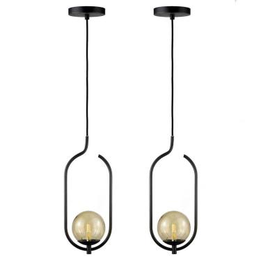 Imagem de Kit 2 Pendentes Lustres On Clip Preto Globo De Vidro Ambar