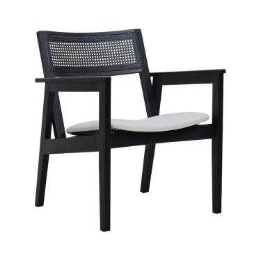 Imagem de Poltrona Gusty Com Encosto Telinha Assento Anatômico - Preto Estofado Linho Bege