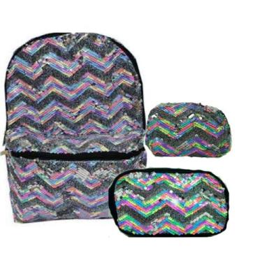 Imagem de Kit Mochila Escolar G Estojo Simples Clio Paetê mais Nécessaire - Clio