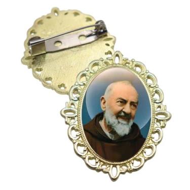 Imagem de Broche Dourado Padre Pio Terno Noivo lapela Qualidade Resinado Alto Pa