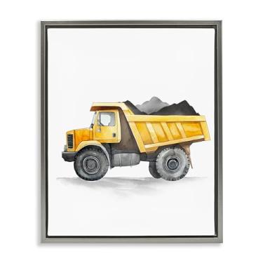 Imagem de Stupell Industries Working Trucks Yellow Dump Truck Gray Framed Floater Canvas Wall Art Design por Christine Simpson Art, 17 x 21