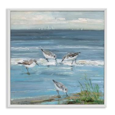 Imagem de Stupell Industries Design de arte giclée emoldurado em branco relaxado Sandpipers on Shore por Sally Swatland, 12 x 12