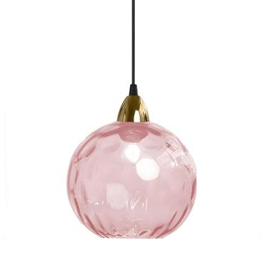 Imagem de XIRYTU-H Luminária Pendente De Vidro Esférica Vintage Industrial 20 Cm/7,9 Pol., Teto E26, Acabamento Dourado E Cúpula Ondulada, Lustre Para Sala Jantar Quarto (Rosa)