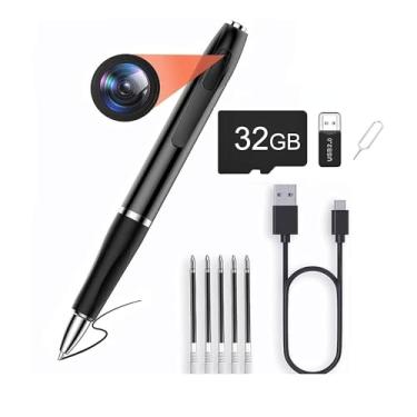 Imagem de Schenke Caneta Espiã 32 Gb, Gravador De Vídeo Digital Portátil Oculto Hd 1080P Com Capacidade Para Tirar Fotos, Câmera Bateria 2 Horas, Mini Corpo, 3 Recargas Tinta, Dvr Bolso Conferências Empresari