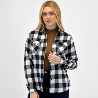Imagem de Camisa Blue Rose Xadrez Manga Longa em Flanela Feminina, G, Preto, Bra