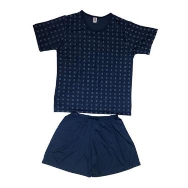 Imagem de Conjunto Pijama Verão Manga Curta Masculino Adulto - Olv Jeans, Azul m