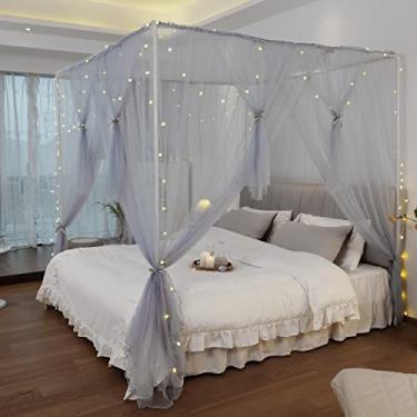 Imagem de Vpory Cortinas De Cama Com Dossel - 4 Cantos Para Meninas E Adultos, Mosquiteiro Princesa, Acessórios Decoração Quarto, Cinza, Tamanho King Size