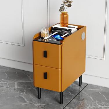 Imagem de Mesa de cabeceira inteligente, mesa de cabana de carregamento ， Stand noturno com 2 gavetas, mesa de cabeceira esbelta ， mesa final com armazenamento para quarto, laranja, 35cm/13,8in