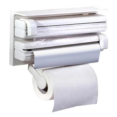 Imagem de Porta Rolos PráTico Para Papel Toalha, PláStico Filme E Papel AlumíNio 4 Em 1 Branco