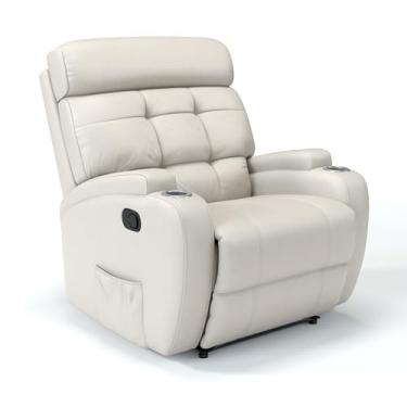 Imagem de Poltrona do Papai Reclinável Manual Couro Bovino com Massageador (Off White)