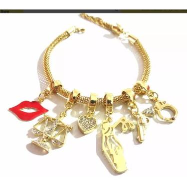 Imagem de Pulseira Boca Direito Justiça Algema Arma Folheado Ouro 18k - Milena F
