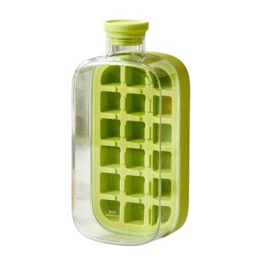 Imagem de Bandeja portátil para cubos de gelo com botão de liberação e molde de silicone à prova de vazamento – Máquina de gelo reutilizável de 500 ml (verde, 765 g)