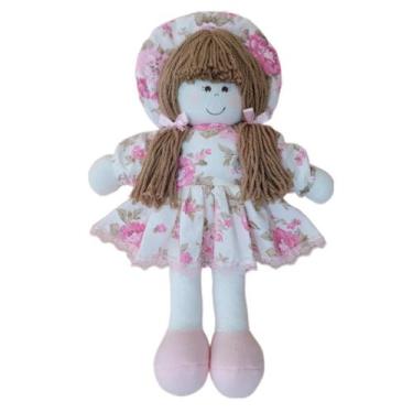 Imagem de Bonequinha Pano 37 cm Vestido Floral Presente Decoraçao Mimo Menina Br