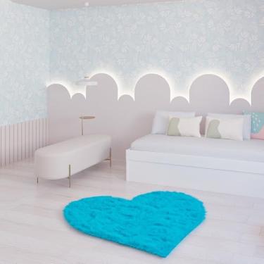 Imagem de Tapete Sala Felpudo Peludo Azul Turquesa Coração 140 Cm