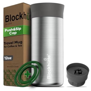 Imagem de Blockhütte Copos de café isolados de aço inoxidável, caneca de viagem de 340 g, xícara de café isolada 8h quente, tampa térmica à prova de derramamento 360, copo térmico de viagem à prova de vazamento