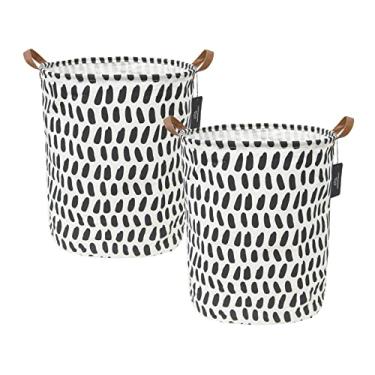 Imagem de Cesto de roupa suja dobrável – GodenMoninG 2 x 62,8 L, caixa de armazenamento redonda grande à prova d'água com alças de couro, decoração de casa, organizador de brinquedos, cesto de berçário infantil