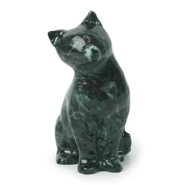 Imagem de Dreamseden Batente de porta de gato de pedra mármore, batentes de porta pequenos para gatos sentados vintage gatinho fofo pedra decorativa cunha de porta animal (verde)