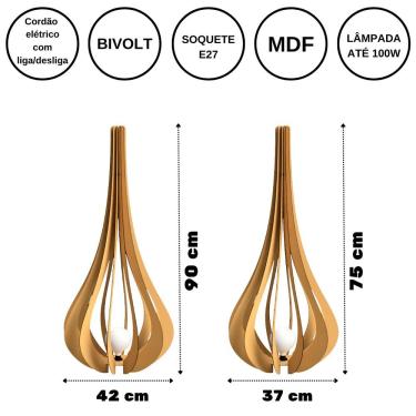 Imagem de Luminária De Chão Mdf Ibiza Marrom - kit Com 2 - 90x42cm E 75x37cm
