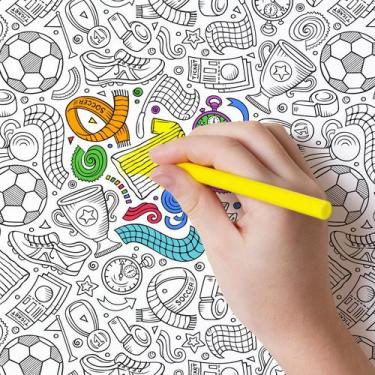 Imagem de Papel de Parede Branco e Preto para Colorir Futebol 57x270cm - Quartin