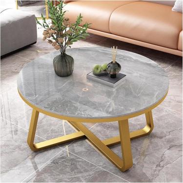 Imagem de Mesa de centro redonda com moldura de metal resistente, mesas de centro redondas de mármore modernas para sala de estar, escritório, casa, C, 50 x 50 x 45 cm