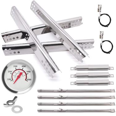 Imagem de Criditpid Peças de reposição para churrasqueira Charbroil Performance 4 Burner 463342119 463347017, placas de calor, queimadores, tubo cruzado, kit de ignição e medidor de temperatura para grelha Char