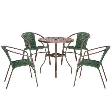 Imagem de 04 Cadeiras Floripa E Mesa Roma 100cm Marrom Trama Original Verde