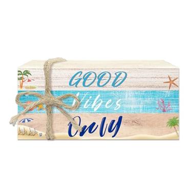 Imagem de 3 pilhas de livros decorativas de praia de verão para decoração de casa, pilha de livros de madeira para decoração de mesa, decoração de prateleira de sala de estar de jantar, decoração de verão