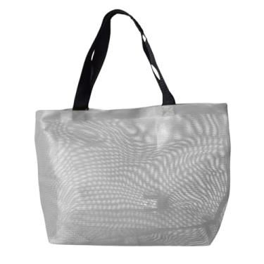 Imagem de Bolsa Sacola Feminina Tela Praia Piscina Alça Dupla Ombro Reforçada Verão Lisa Colorida Tote Transparente Barata Simples (Branco, Tamanho único)
