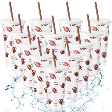 Imagem de Honeydak 12 copos de plástico esportivos com tampa e canudo 680 g copos de plástico reutilizáveis para futebol, basquete, treinador, membros, presentes, mulheres, homens, lembrancinhas de festa de